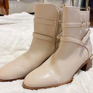 Calvin Klein Light Cream Ankle Booties with Buckle Strap
